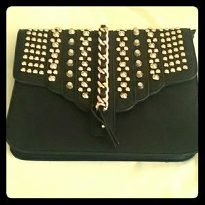 MMS gold studded black leather clutch